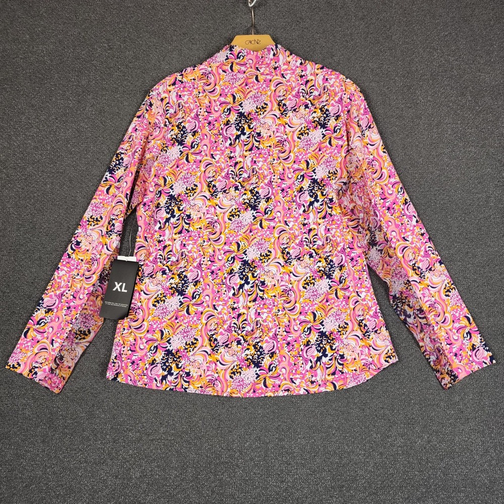 IBKUL Marissa Long Sleeve Zip Mock Neck Top Hot Pink Orange Peel XL UPF 50+ - Picture 6 of 9